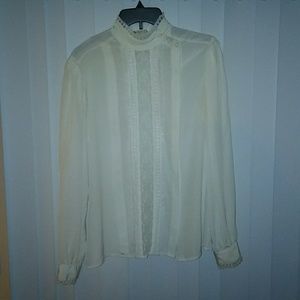 Vintage 80s Llyod Willams Ling Sleeve White Blouse